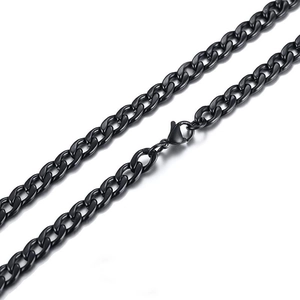 Classic black titanium steel Cuban link chain necklace with secure lobster clasp for men