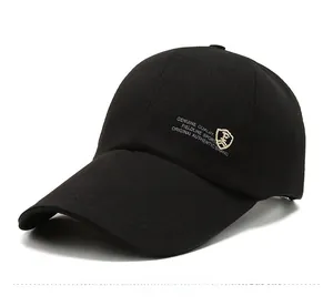 Detail of black cotton twill baseball cap with Fieldline Sports embroidery on the side