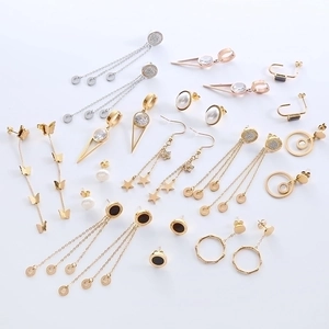Fashion Stainless Steel Earrings Women Geometric Butterfly Star Round Roman Numeral Tassel Rhinestone Artificial Pearl Jewelry