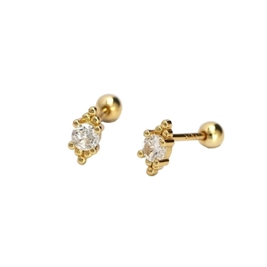 Minimalist S925 sterling silver gold plated stud earrings with round cubic zirconia stone