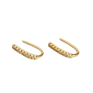 Minimalist gold S925 silver hook earrings with row of sparkling white zircons