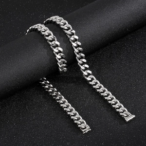 12mm silver stainless steel Cuban link necklace with polished 18K gold-tone finish