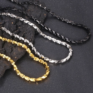 Men's Hip Hop Stainless Steel Necklace And Bracelet Minimalist Geometric Block Chain Jewelry Polished Finish Gift For Him