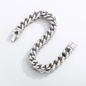Classic silver stainless steel dragon bone chain bracelet for men with polished finish