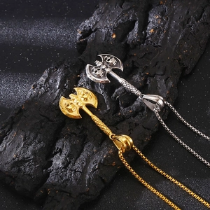 Punk style skull head double-axe pendants in gold and silver finish for men