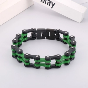Bracciale a catena da bicicletta stile punk da uomo in finitura industriale verde e nera
