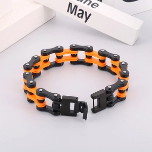 Bracciale a catena di bicicletta punk rock nero e arancione da uomo stile urban