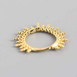 Minimalist S925 sterling silver beaded hoop earring with sunburst gold plated finish