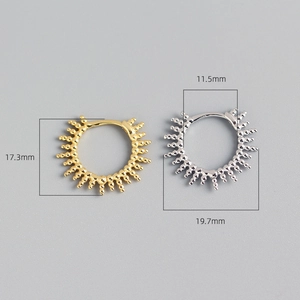 Detailed view of silver and gold beaded hoop earrings with precise size measurements