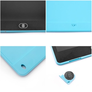 12-inch LCD writing tablet features with lock switch, CR2025 battery and stylus holder