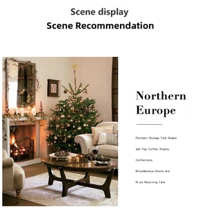 Macro detail of a porcelain storage tank for tea and coffee in a festive Nordic home setting