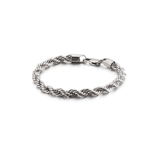 6mm stainless steel twisted rope chain bracelet with secure lobster claw clasp for men