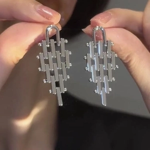 Modern Geometric Trapezoid Fringe Earrings For Women Copper Jewelry With Silver Earring Post Minimalist Silver Drop Earrings