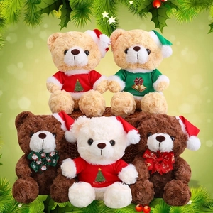 Christmas Teddy Bear Plush Toy Soft Stuffed Animal With Festive Hat And Sweater Ornament For Holiday Gift