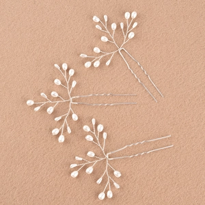 Épingles à cheveux en perles faites main, lot de 3 pinces élégantes en forme de U argent