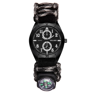 Taktische Outdoor-Sport-Quarzuhr mit Paracord-Tarnarmband und funktionellem Kompass