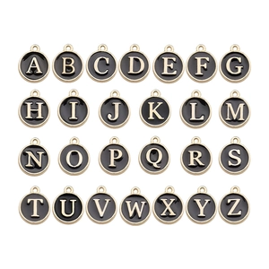 26 black enamel and gold plated alloy alphabet charms set for DIY jewelry making