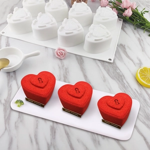 8-cavity heart silicone mousse mold with diamond lock design for Valentine cakes