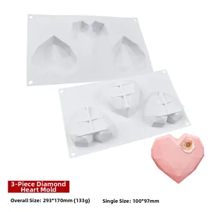 Dimensions détaillées du moule en silicone 8 cavités cœur diamant pour gâteaux mousse