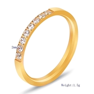 Minimalist 18K gold plated stainless steel 2mm ring with 11 sparkling CZ stones