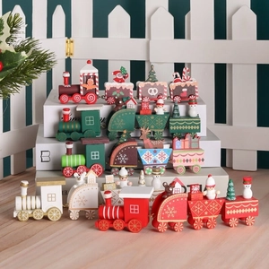 Wooden Christmas Train Ornament Festive Tabletop Decoration With Santa Claus Snowman Figurine For Home Holiday Party