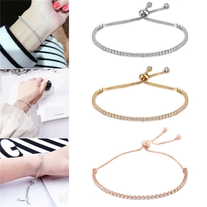 Bracelet tennis cristal ajustable en or, argent et or rose pour femmes