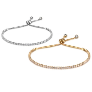 Bracelets rivières réglables en cristal doré et argenté avec zircons ronds brillants