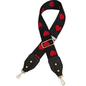 Bandoulière ethnique noir et rouge avec motifs cœurs rouges et boucles en métal doré