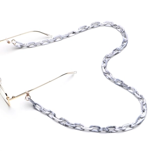 Catenella per occhiali in acrilico marmorizzato grigio con maglie tartaruga e oro