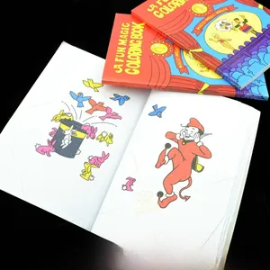 Close-up of magic coloring book featuring cartoon illustrations and flip book pages