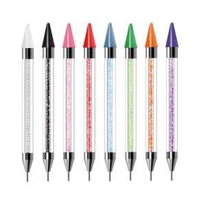 8pcs dual-ended nail art dotting tools with colorful crystal-filled transparent barrels