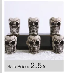 Set of six vintage skull-shaped gothic decorative candle lights for Halloween props
