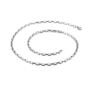 Minimalist silver stainless steel box chain necklace with a geometric hip-hop link design
