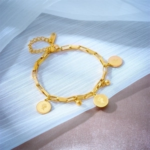 Vintage gold-tone chain bracelet with Elizabeth II coin charms and lobster clasp closure
