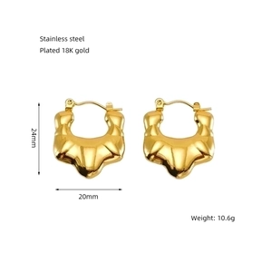 Detail showing 24mm 18K gold plated chunky earrings with dimensions and weight data