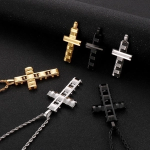 Hip hop stainless steel cross necklaces in gold, black, and silver finishes