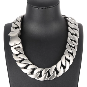 Men Cuban Link Chain Necklace 316L Stainless Steel Heavy Bone Clasp Hip Hop Punk Gothic Jewelry Sandblasted Polished