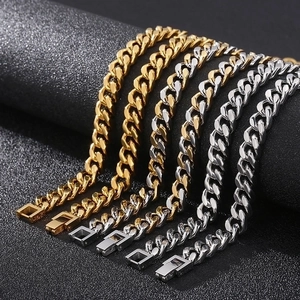 Cuban Link Chain Necklace Bracelet High Polish Stainless Steel Square Box Clasp Hip Hop Streetwear Men Women Trendy