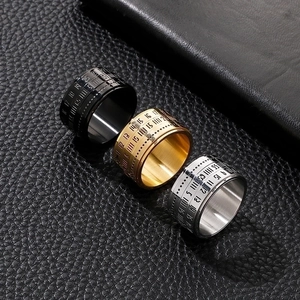Men Spinner Ring Titanium Steel Vintage Arabic Numeral Scale Rotatable Industrial Punk Gothic Jewelry