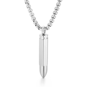 Silver bullet pendant necklace in stainless steel with a classic box chain