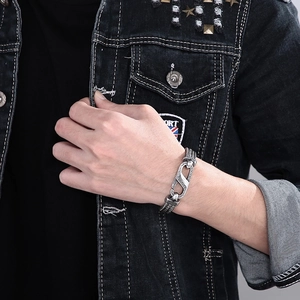 Retro dragon bone titanium steel bracelet for men with vintage S-hook clasp and matte finish