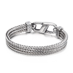 Vintage braided stainless steel men's chain bracelet with an ornate pattern clasp