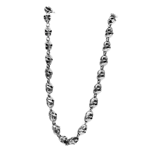 Men's punk rock skull link chain necklace in silver metal finish for gothic style