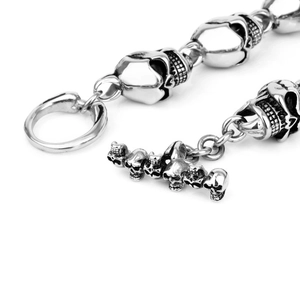 Men's punk gothic skeleton link bracelet in silver finish with a decorative T-bar clasp
