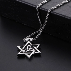 Vintage punk hexagram titanium steel pendant necklace with Celtic knot on black box