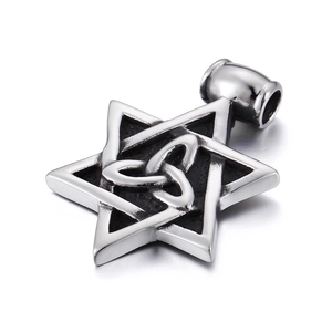 Vintage punk hexagram star pendant in oxidized titanium steel with Celtic knots
