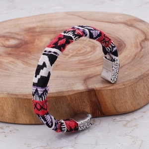 Skull patterns woven canvas bracelet for men with 316L stainless steel buckle clasp