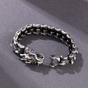 Punk style dragon scale titanium steel bracelet for men with vintage silver finish