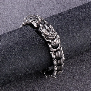 Punk style dragon scale bracelet in antique silver titanium steel for men