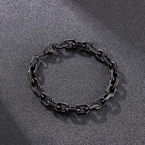 Polished black stainless steel O-chain bracelet for men with a minimalist geometric design